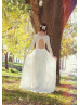 Long Sleeves Ivory Lace Chiffon Bohemian Wedding Dress